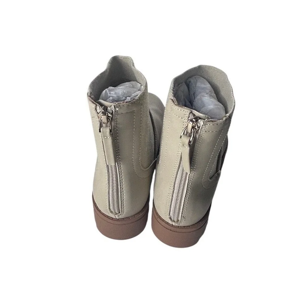 LC Lauren Conrad Alexi Taupe Ankle Boots Womens 7‎ Memory Foam Lug Sole